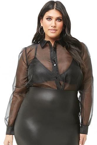 Forever21 Plus Size Sheer Sheeny Shirt
