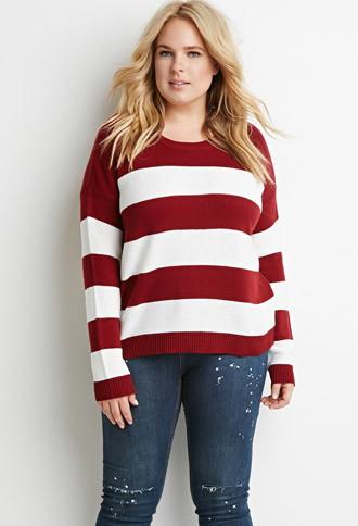 Forever21 Plus Women's  Stripe Mixed Knit Sweater