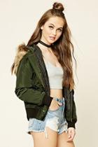 Love21 Women's  Contemporary Faux Fur-trimmed Bomber Jacket