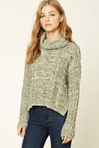 Forever21 Women's  Green & Grey Cable Knit Cowl Neck Sweater