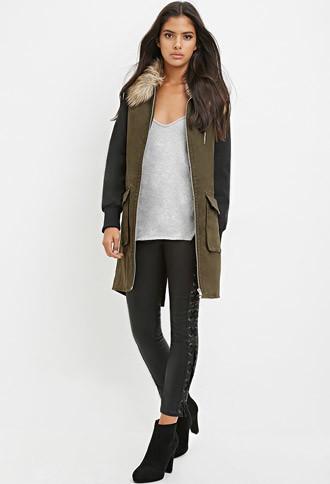 Forever21 Faux Fur Colorblocked Coat