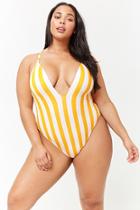Forever21 Plus Size Striped Plunging One-piece Swimsuit