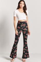 Forever21 Floral Stretch-knit Flare Pants