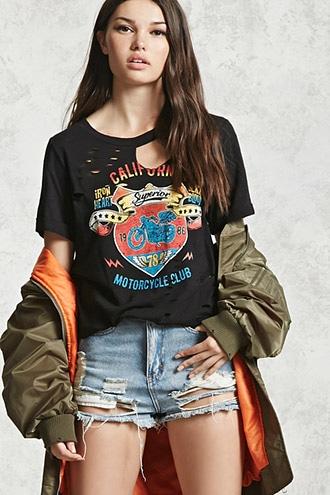 Forever21 Ripped Moto Club Graphic Tee
