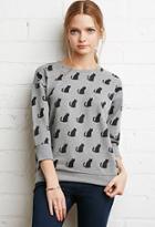 Forever21 Women's  Cat Print Sweatshirt (grey/black)