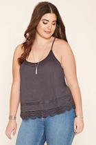 Forever21 Plus Women's  Charcoal Plus Size Lace-panel Cami