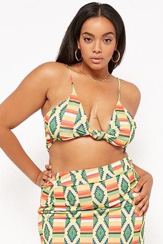 Forever21 Plus Size Tribal-inspired Knot-front Cropped Cami