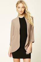 Forever21 Women's  Taupe Crepe Open-front Blazer
