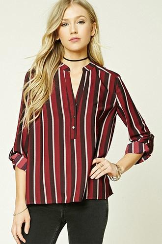 Forever21 Striped Popover Blouse