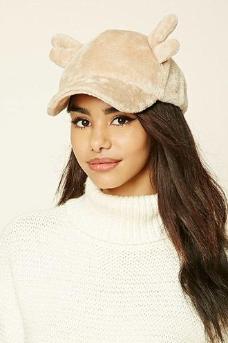 Forever21 Women's  Faux Fur Antlers Baseball Cap