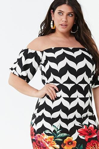 Forever21 Plus Size Chevron Floral Print Dress