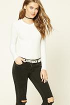 Forever21 Women's  White Waffle Knit Crew Neck Top