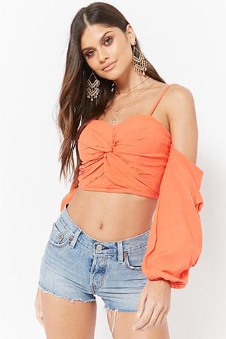 Forever21 Twist-front Open-shoulder Crop Top