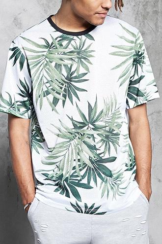 Forever21 Tropical Print Mesh Knit Tee