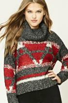 Forever21 Women's  Charcoal & Red Striped Cowl Neck Sweater