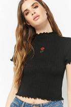 Forever21 Lettuce-edge Rose Patch Top
