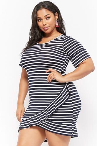 Forever21 Plus Size Flounce Striped T-shirt Dress