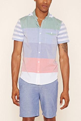 21 Men Men's  Stripe Colorblock Shirt