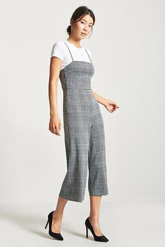 Forever21 Glen Plaid Wide-leg Jumpsuit