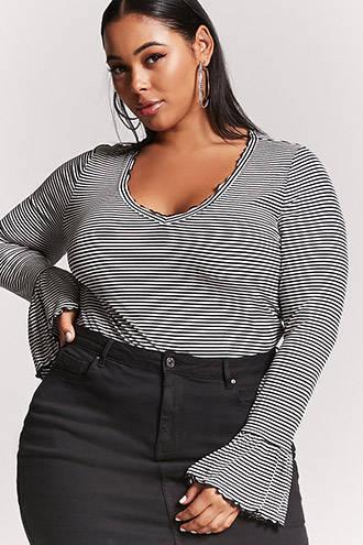 Forever21 Plus Size Stripe Lettuce-edge Top