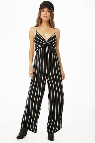Forever21 Striped Twist-front Cami Jumpsuit