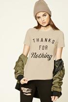 Forever21 Women's  Taupe & Black Thanks For Nothing Graphic Tee