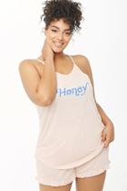 Forever21 Plus Size The Style Club Honey Graphic Cami & Shorts Pj Set
