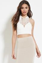 Forever21 Women's  White Reverse Web We Weave Crop Top