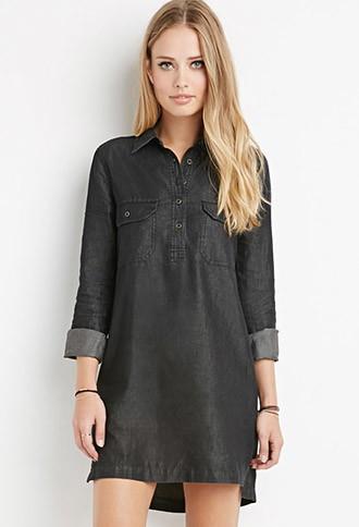 Forever21 Women's Chambray Shirt Dress (charcoal)