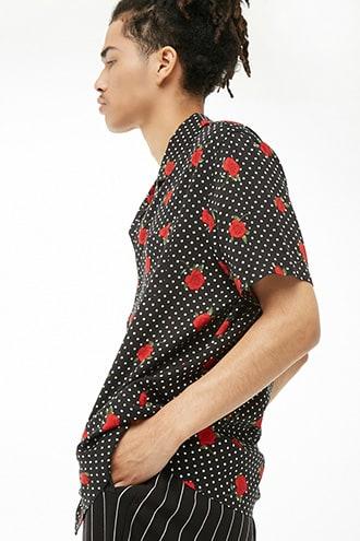 Forever21 Polka Dot Rose Print Shirt