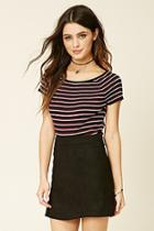 Forever21 Women's  Black & Brick Stripe Boat-neck Top