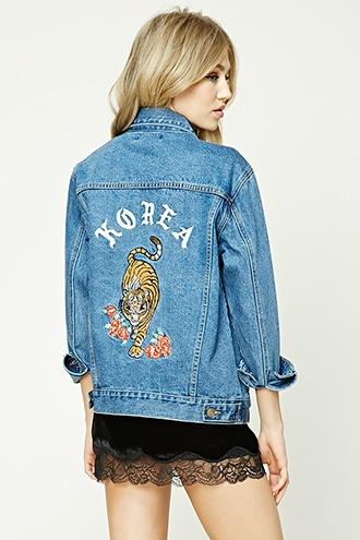 Forever21 Korea Embroidered Denim Jacket