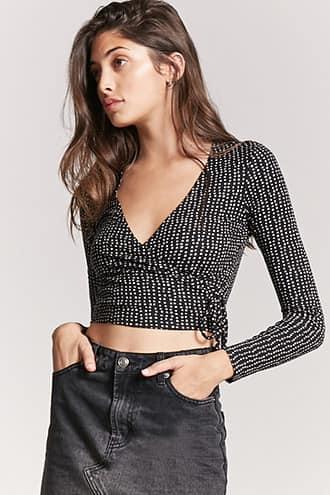 Forever21 Abstract Print Faux-wrap Top