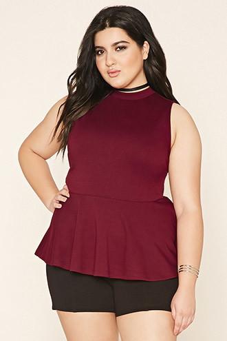 Forever21 Plus Women's Burgundy Plus Size Peplum Top