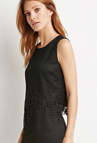 Love21 Floral Crochet Overlay Top