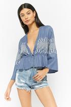 Forever21 Embroidered Chambray Top