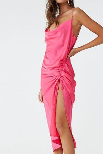 Forever21 Satin Ruched Ruffle Dress