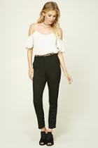 Love21 Women's  Black Contemporary Belted Trousers