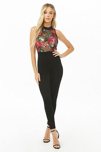 Forever21 Floral Sequin Jumpsuit