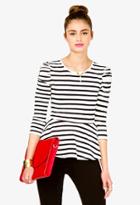 Forever21 Striped Puffed Sleeve Peplum Top