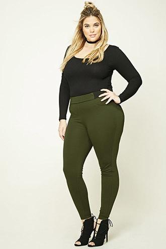 Forever21 Plus Women's Olive Plus Size Mid-rise Pants