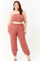 Forever21 Plus Size Marled Fleece-knit Cropped Tube Top & Joggers Set