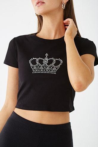 Forever21 Rhinestone Crown Cropped Tee