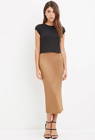 Love21 Women's  Contemporary Ribbed Pencil Skirt (camel)