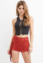 Forever21 Women's  Rust Fringed Faux Suede Shorts