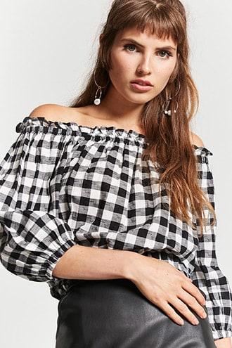 Forever21 Off-the-shoulder Gingham Crop Top
