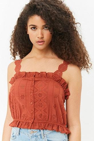 Forever21 Floral Eyelet Button-down Top