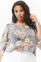 Forever21 Plus Size Crepe Striped Floral Split-back Top