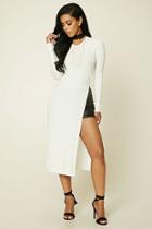 Forever21 Women's  Ivory Longline High-slit Top
