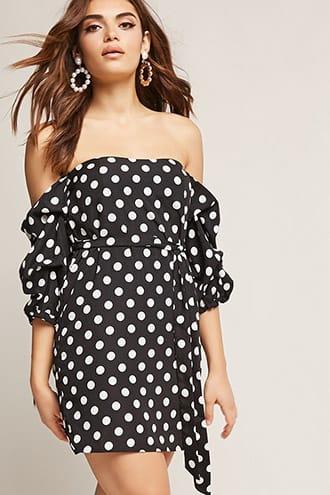 Forever21 Off-the-shoulder Polka Dot Dress